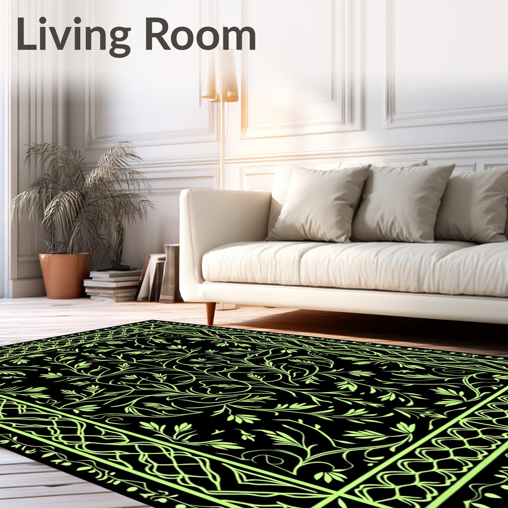Green Floral Vine Scroll PatternRug Rug