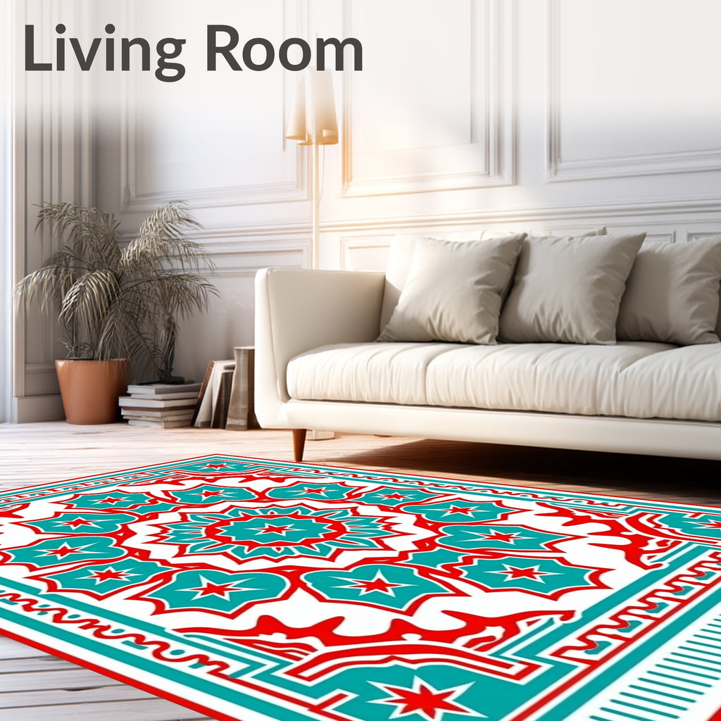 Ornate Teal Red Floral Medallion Rug