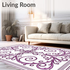 Elegant Violet Swirl Floral Pattern Rug