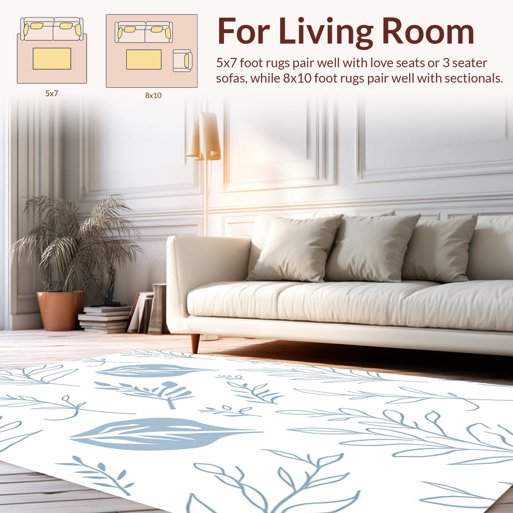 Delicate Blue Botanical Sketch Pattern Rug