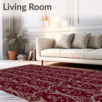 Elaborate Damask Beige Maroon Pattern Rug