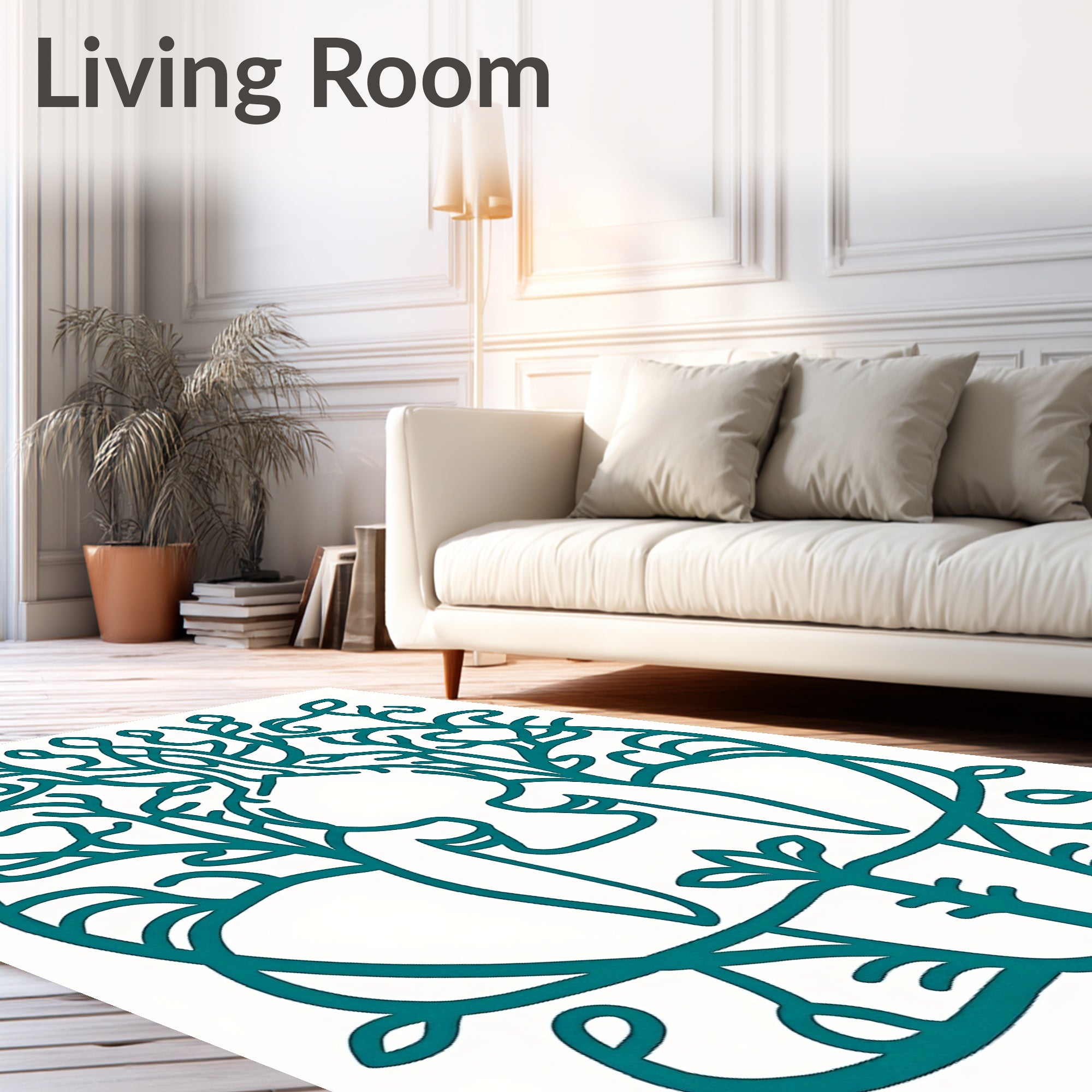 Teal Elegant Nature Inspired Design Rug
