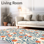 Coral Flower Leaf Vine Design Rug
