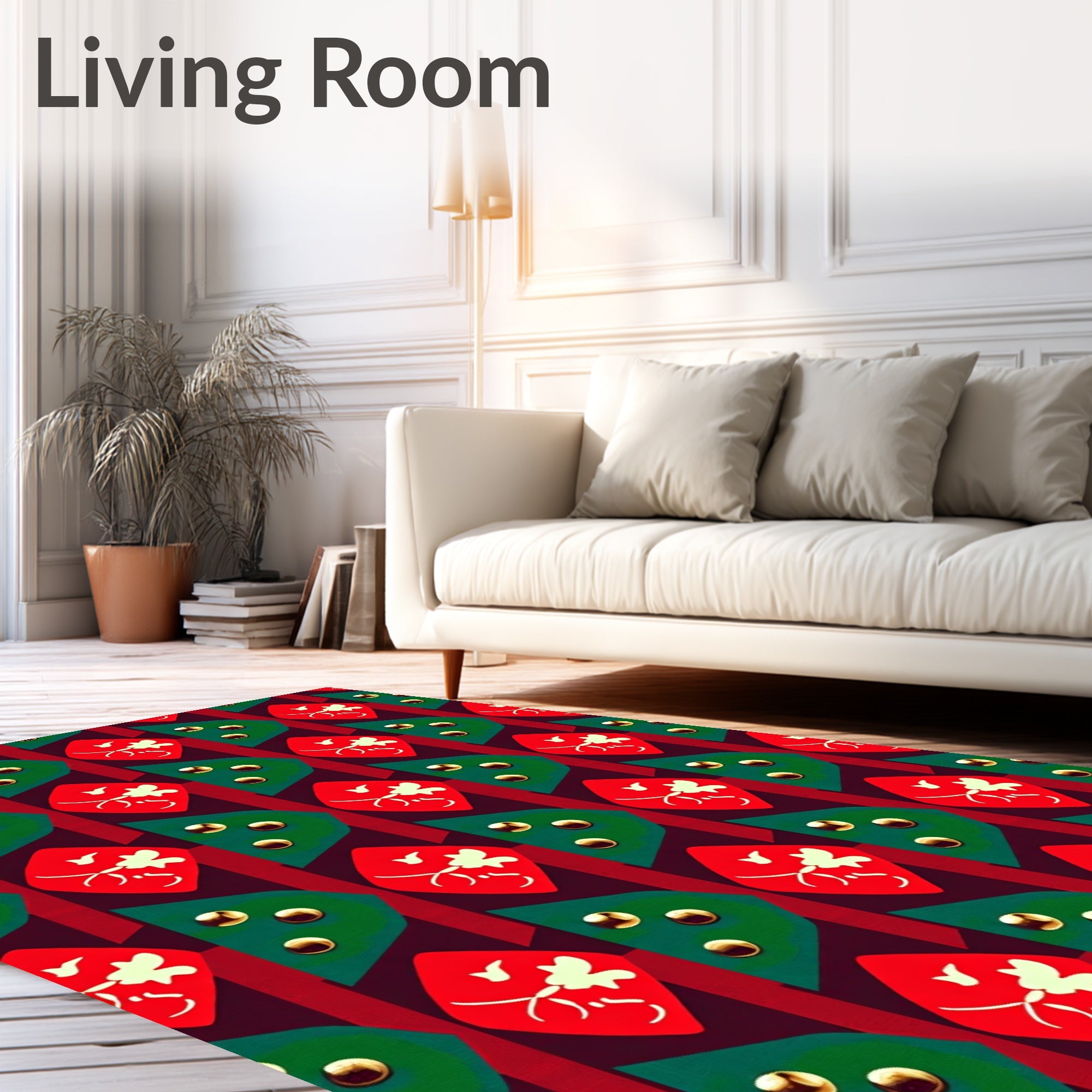 Festive Red Green Diamond Pattern Rug