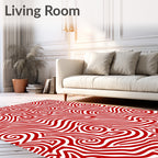 Bold Red White Swirl Pattern Rug