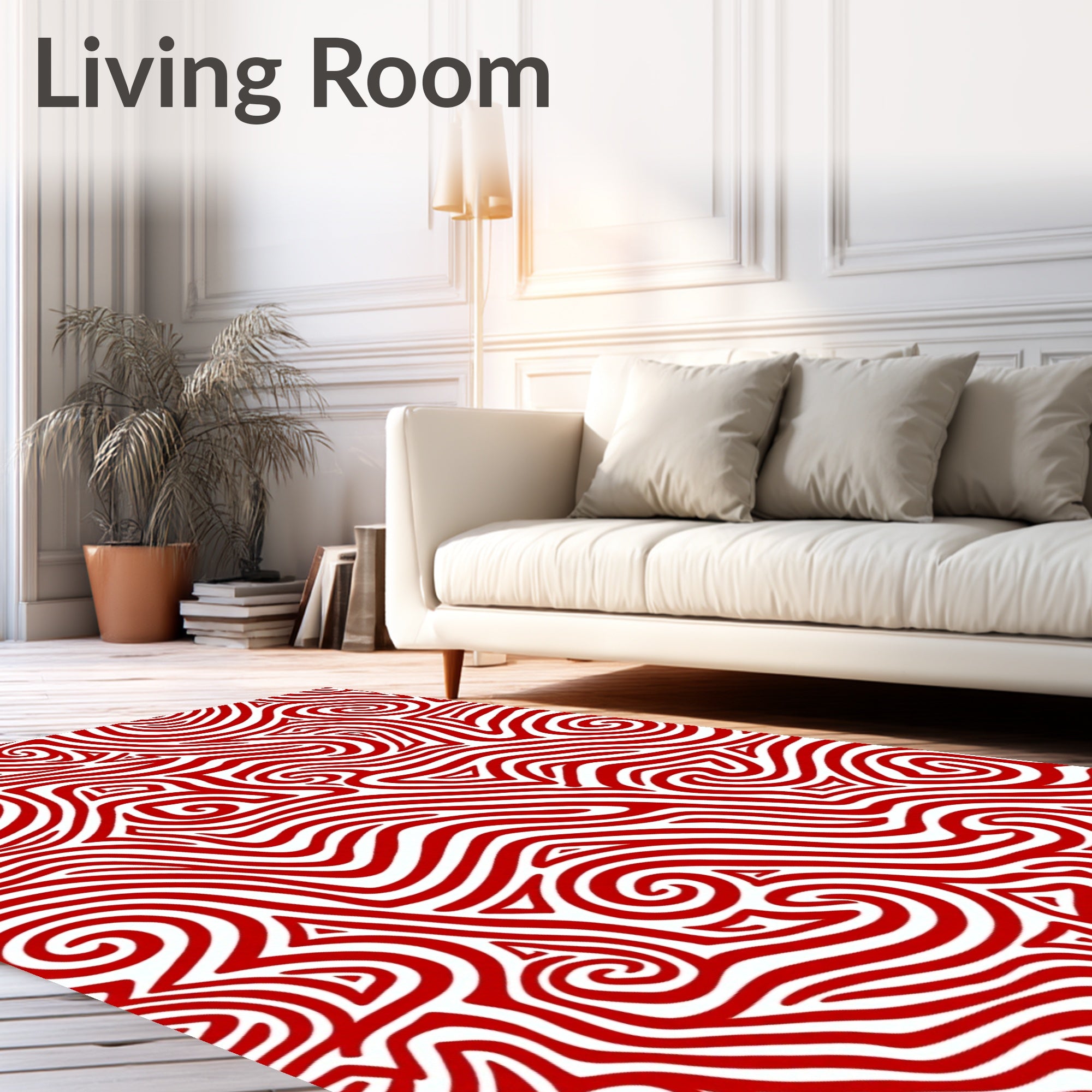 Bold Red White Swirl Pattern Rug
