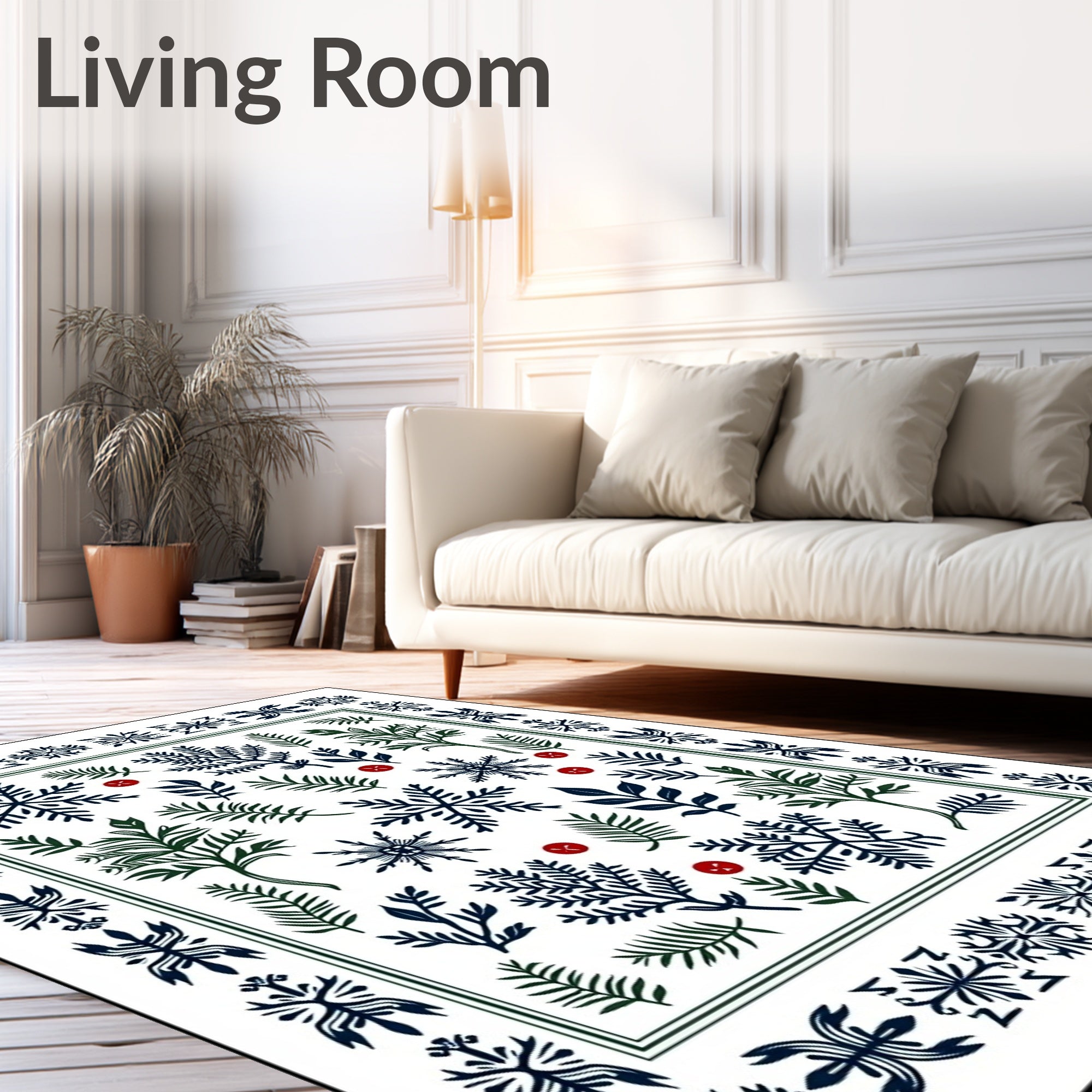 Winter Snowflakes Greenery Border Rug