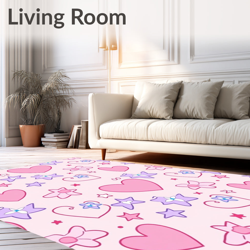 Pink Hearts and Stars Pattern Rug
