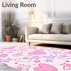 Pink Hearts and Stars Pattern Rug