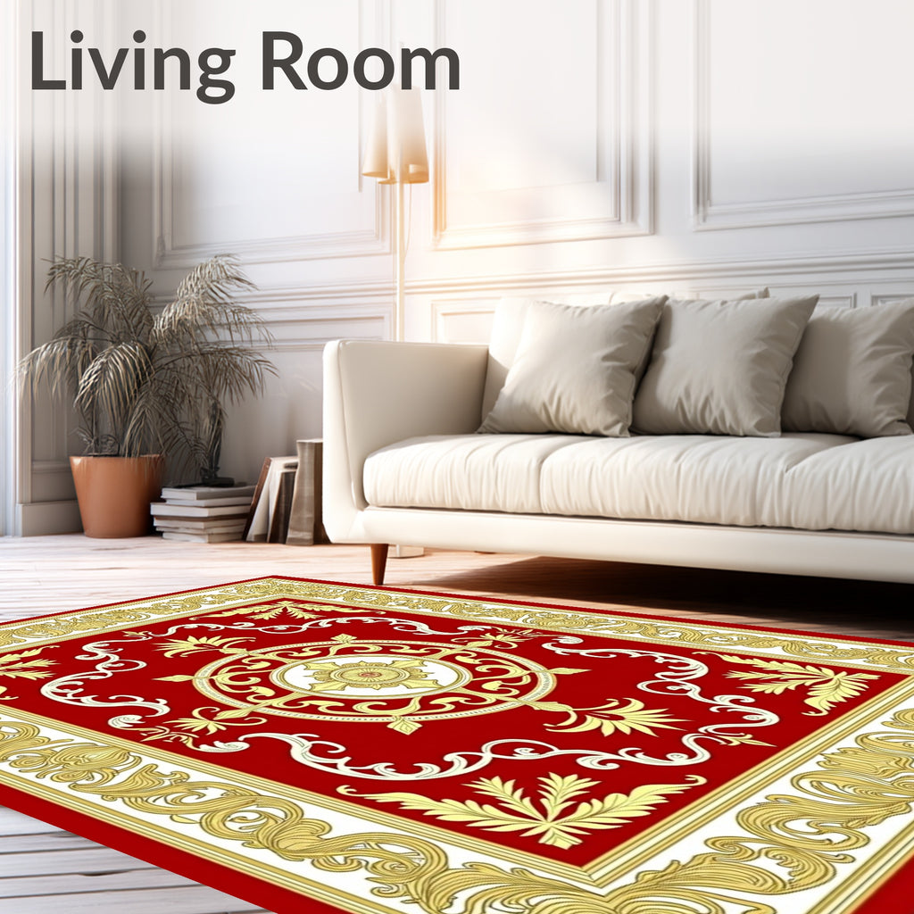 Red Golden Elaborate Floral Medallion Rug