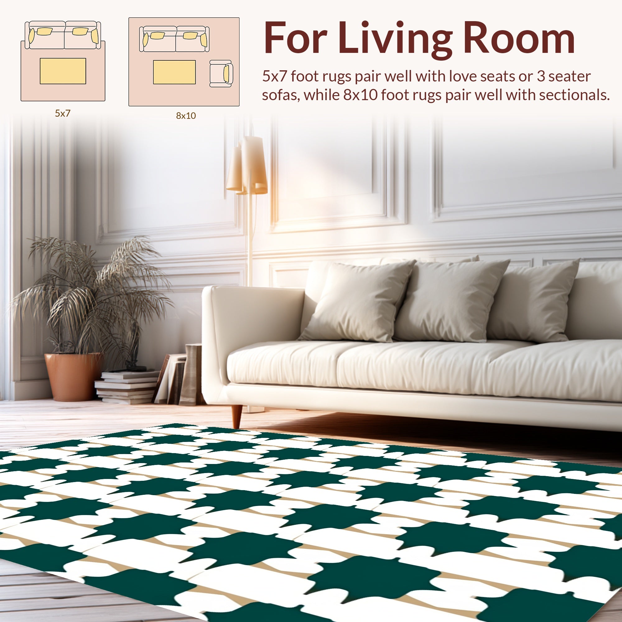 Geometric Pattern With Tan Green Rug