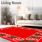 Festive Holly Leaf Swirls Border Design Rug