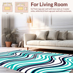 Aqua Navy Wavy Lines Pattern Rug