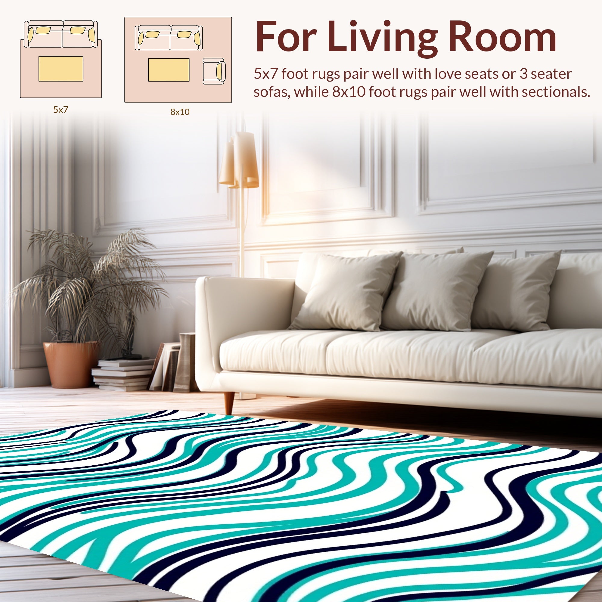 Aqua Navy Wavy Lines Pattern Rug
