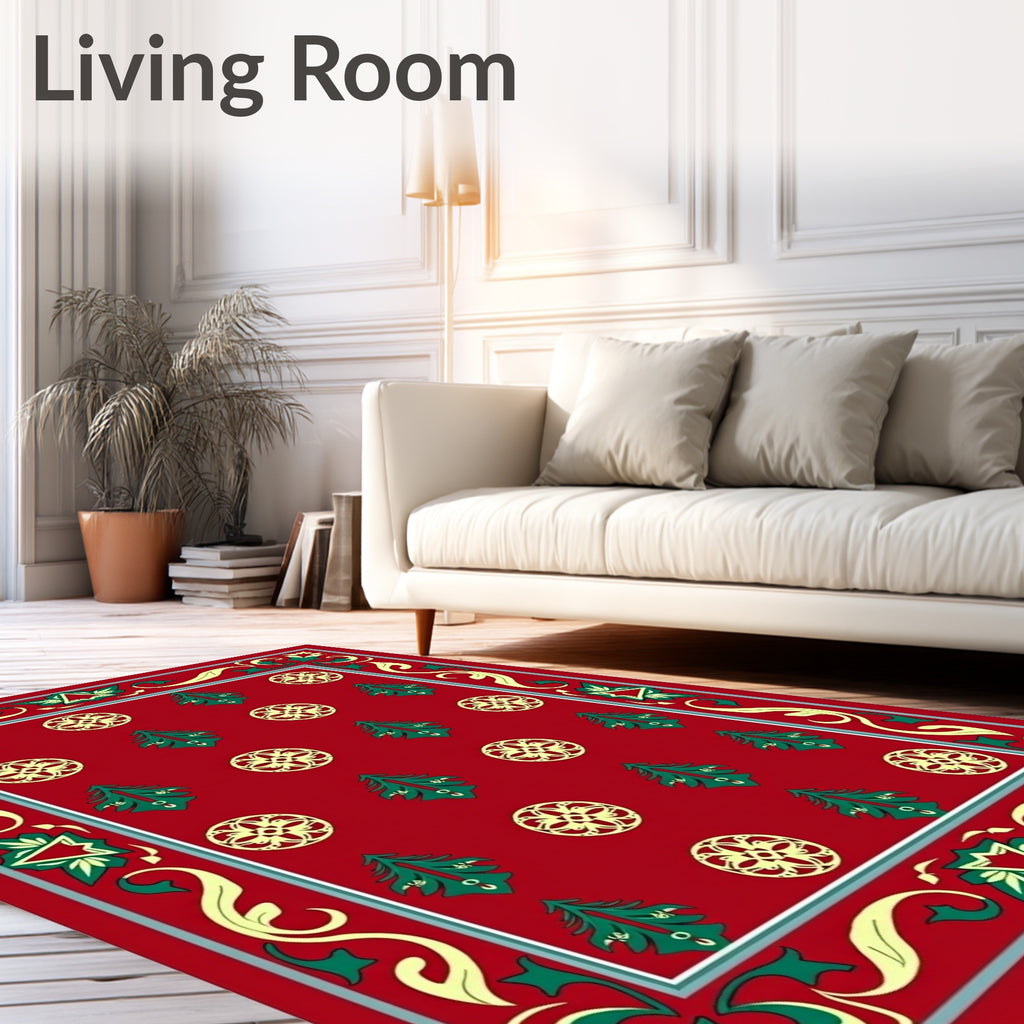 Classic Red Festive Tree Pattern Rug