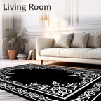 Ornate White Floral Border Rug