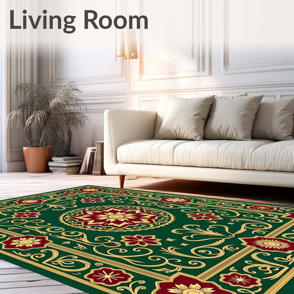 Ornate Floral Patterned Golden Rug