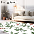 Green Pine Sprigs Red Berries Rug