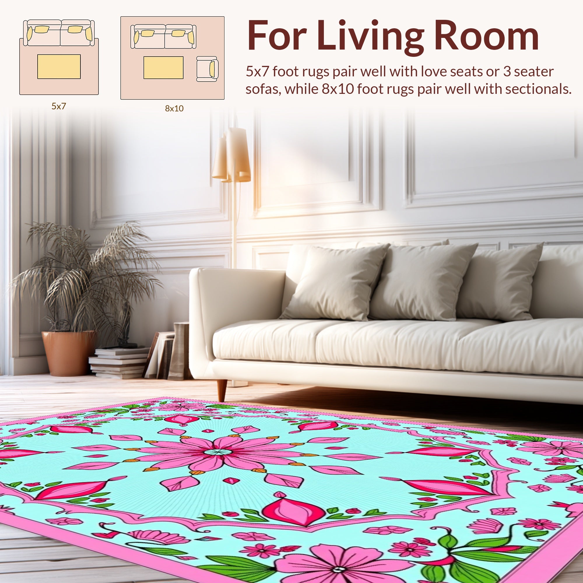 Pink Floral Medallion Mint Backdrop Rug