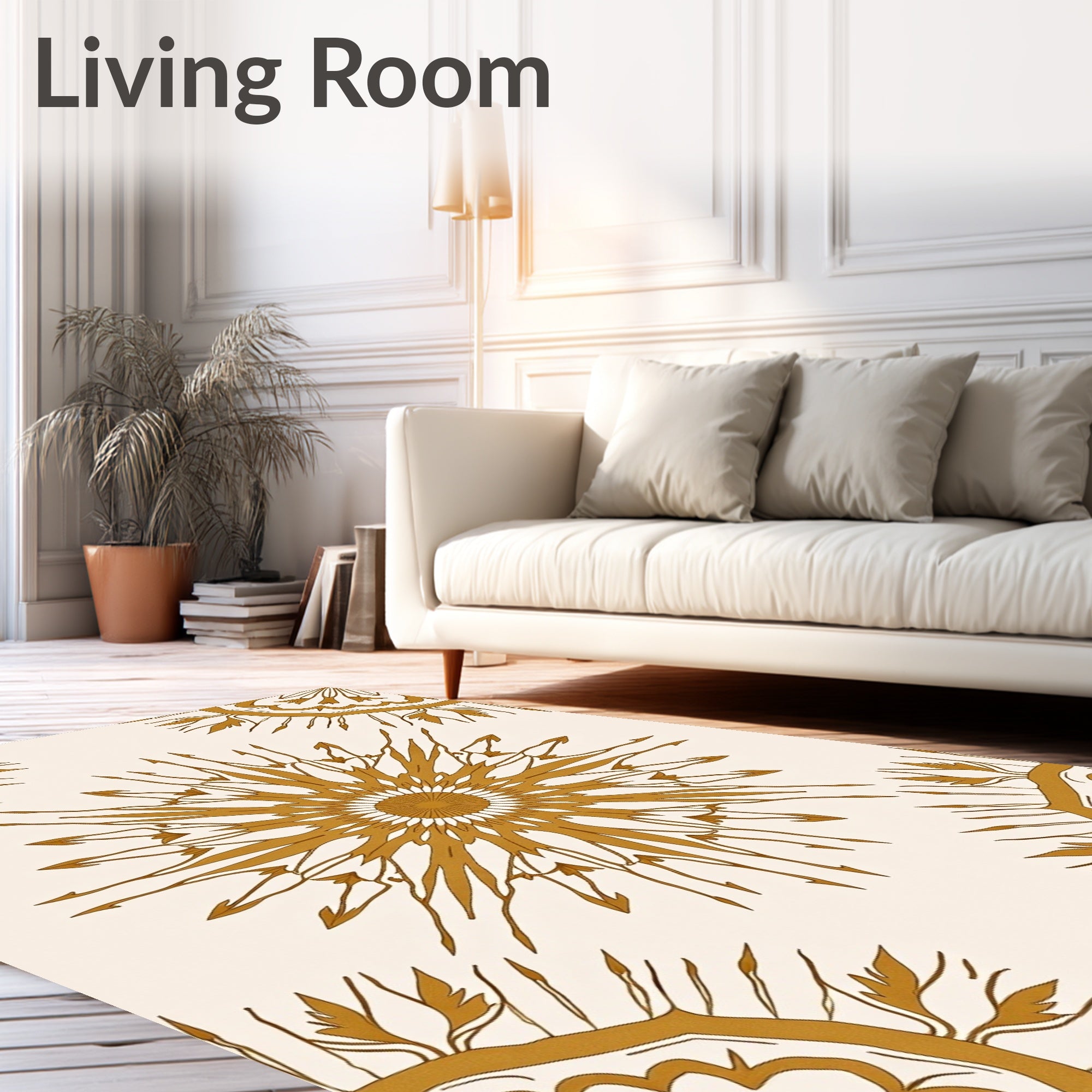 Golden Sunburst Medallion Repeat Rug