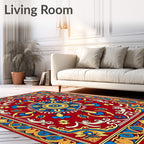 Vibrant Red Floral Medallion Pattern Rug