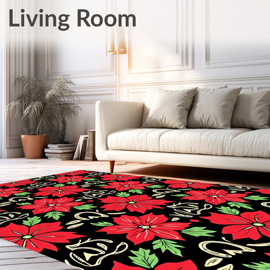 Bold Red Floral Pattern Rug