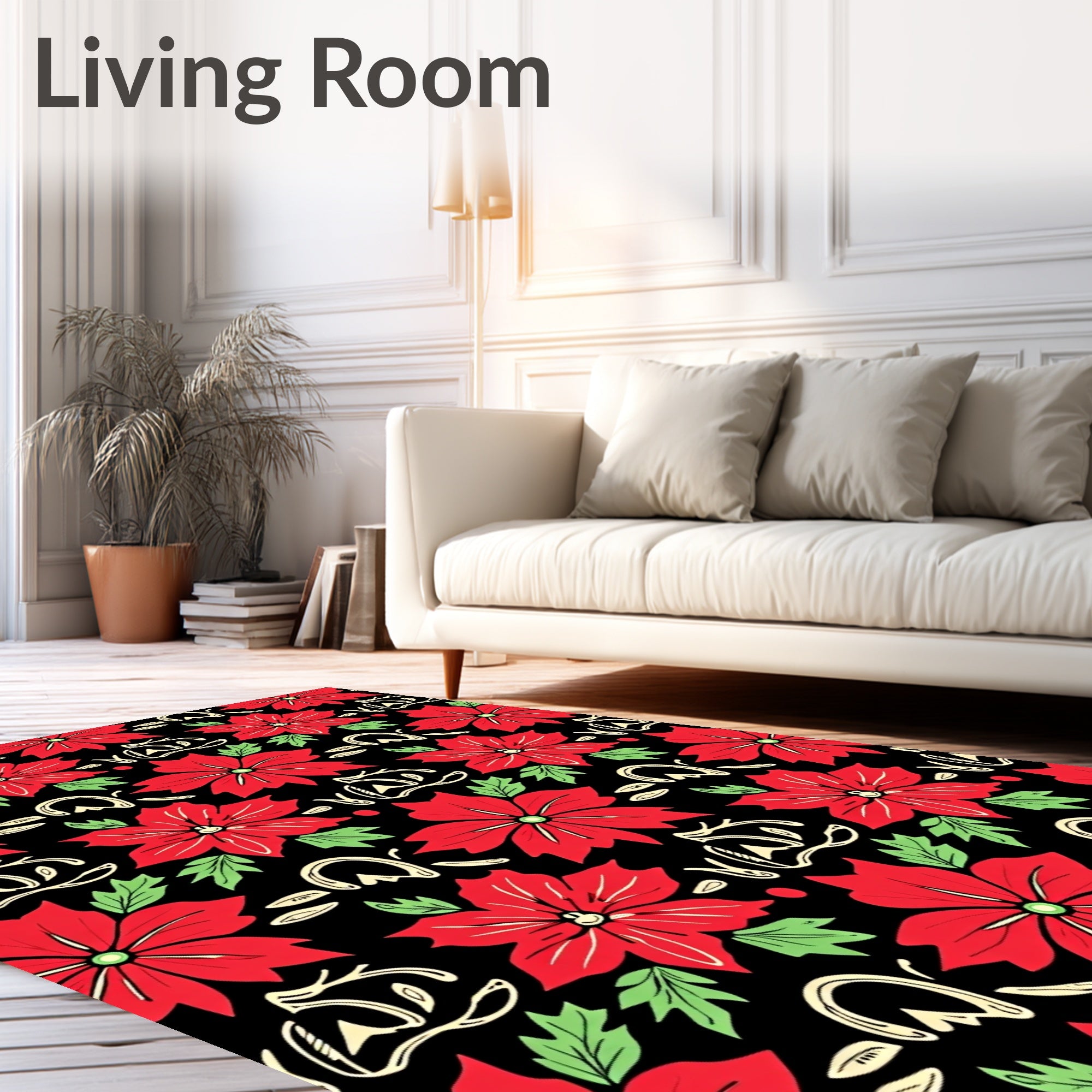 Bold Red Floral Pattern Rug