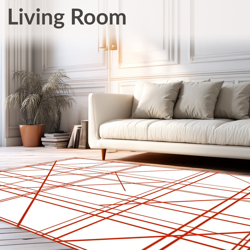 Red Geometric Line Art Pattern Rug