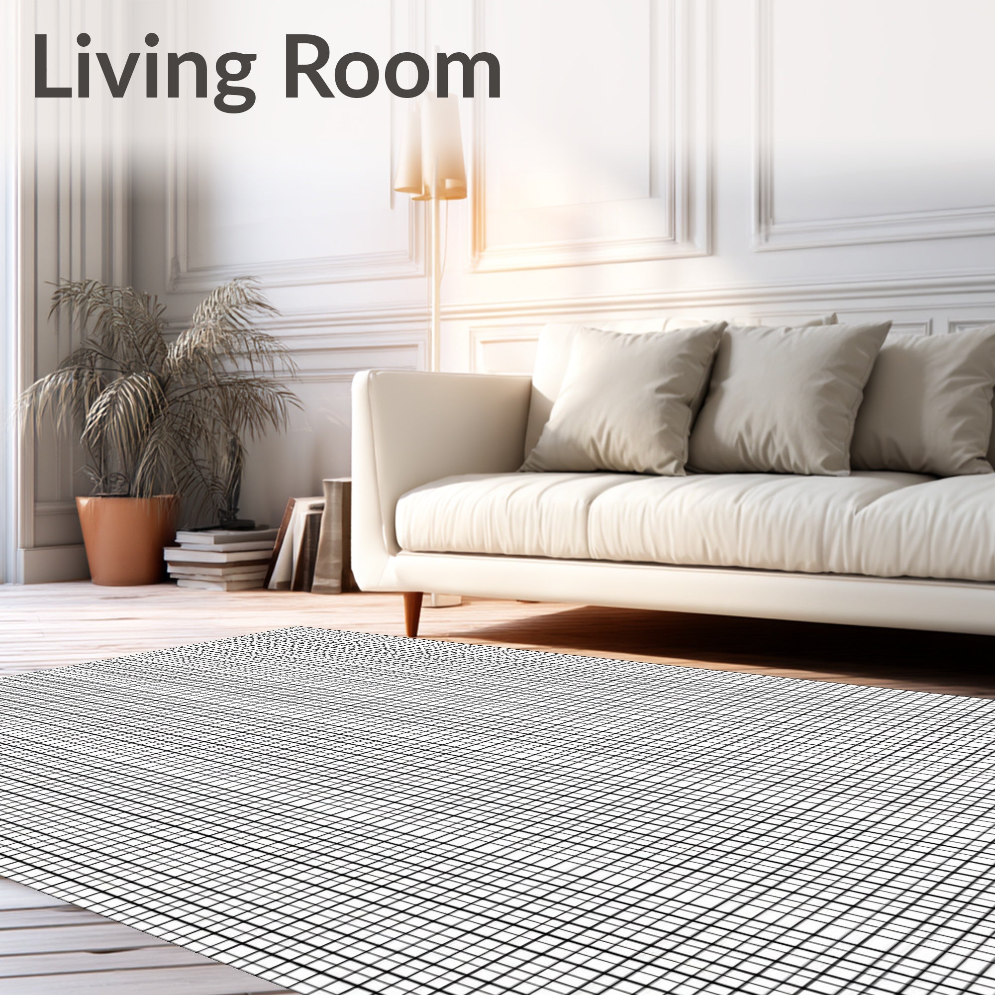 Classic Black White Grid Pattern Rug