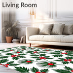 Green Holly Red Berry Holiday Arrangement Rug