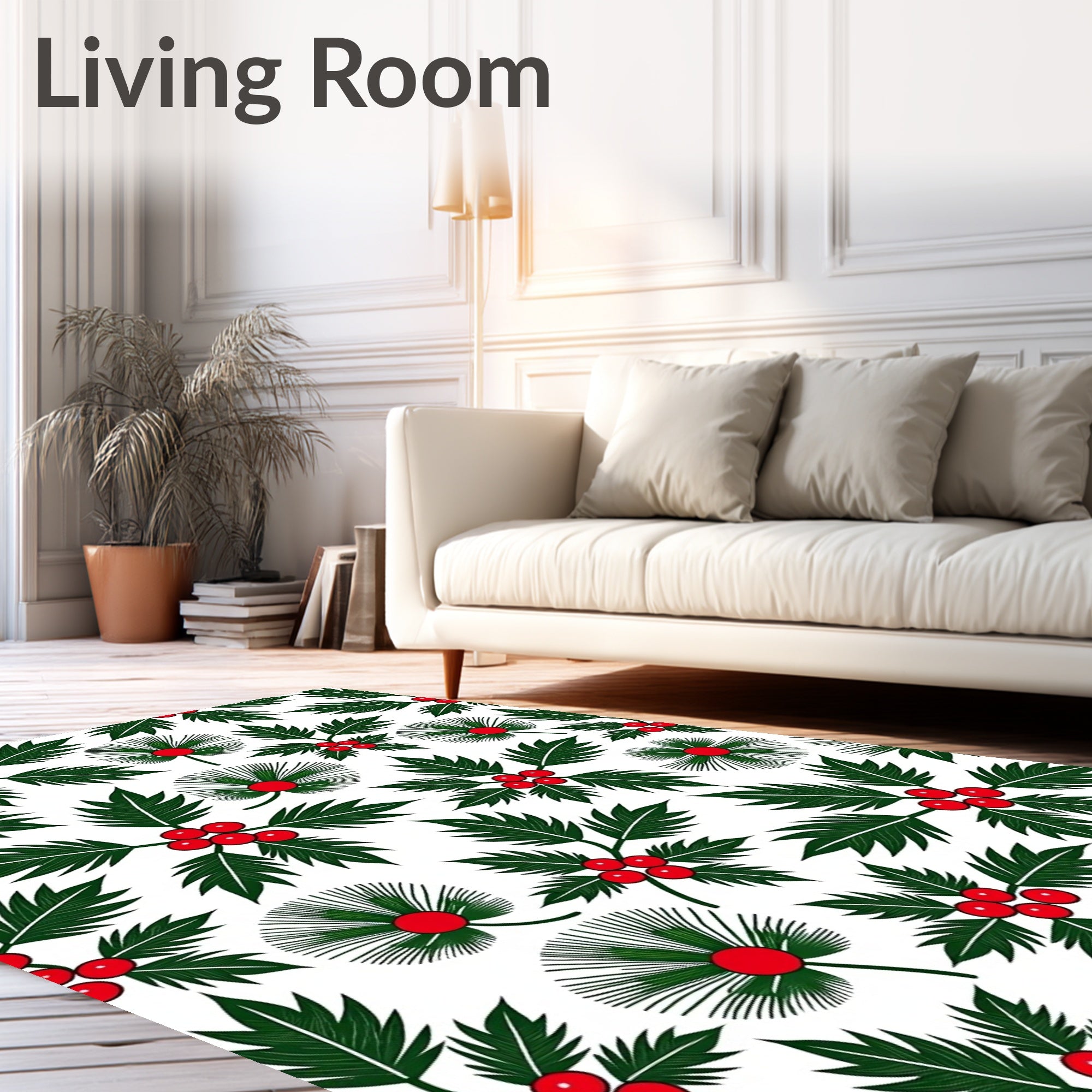 Green Holly Red Berry Holiday Arrangement Rug