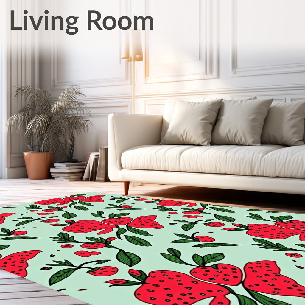 Red Strawberry Green Leaf Pattern Rug