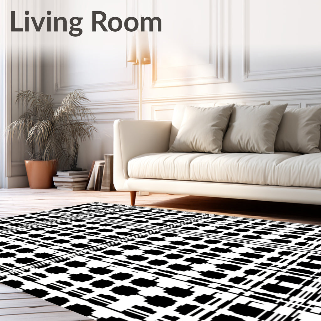 Graphic Black White Geometric Pattern Rug