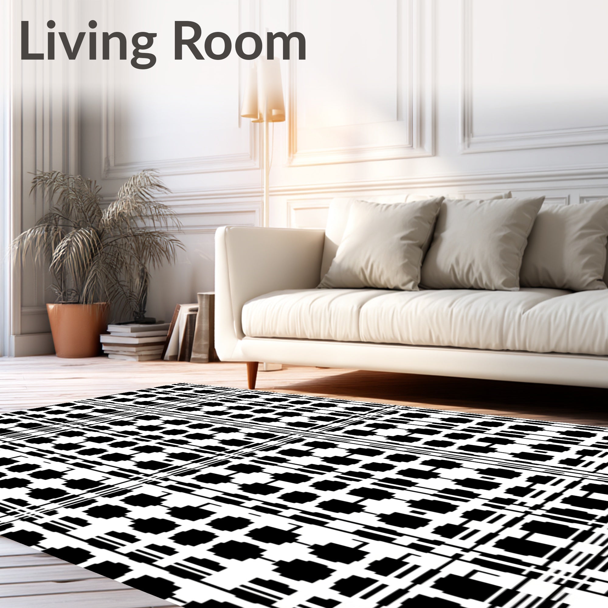 Graphic Black White Geometric Pattern Rug