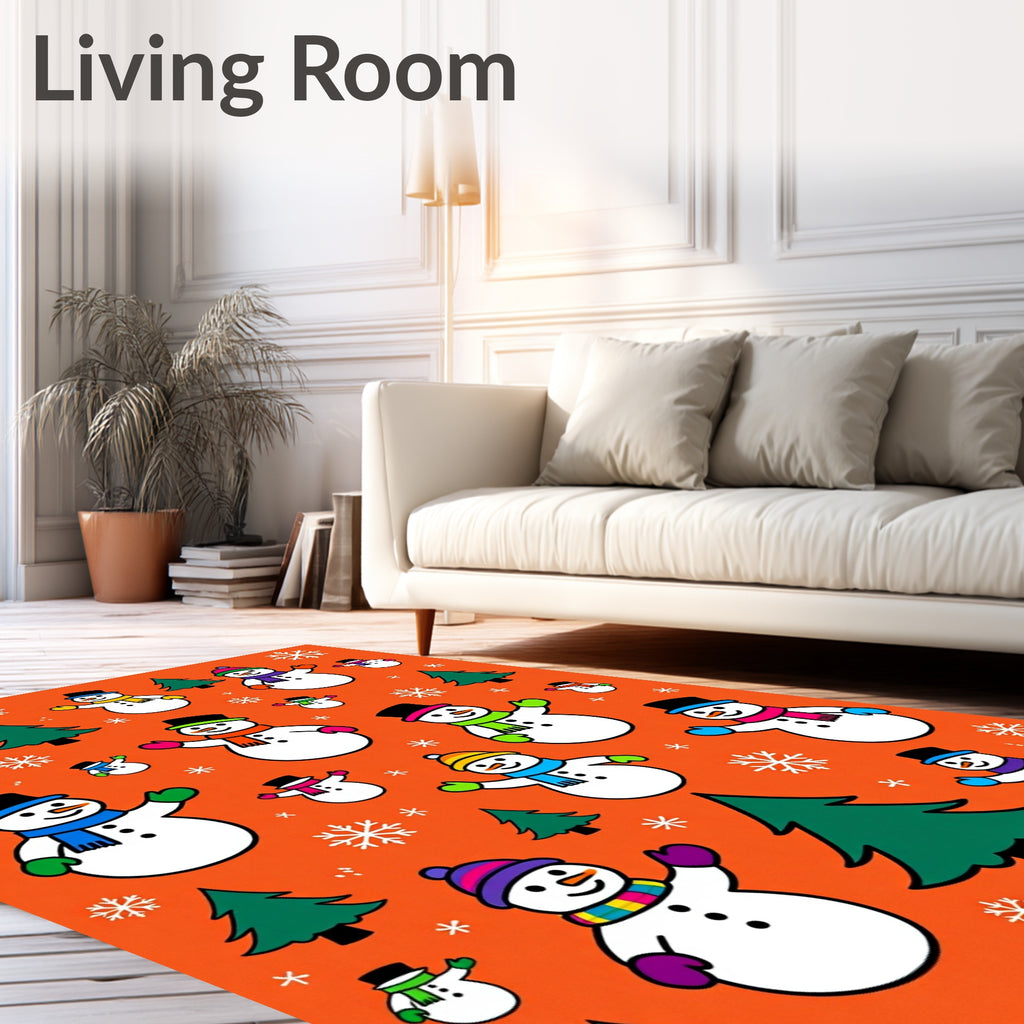 Whimsical Snowman Christmas Tree Design Rug