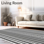 Monochromatic Striped Geometric Pattern Rug