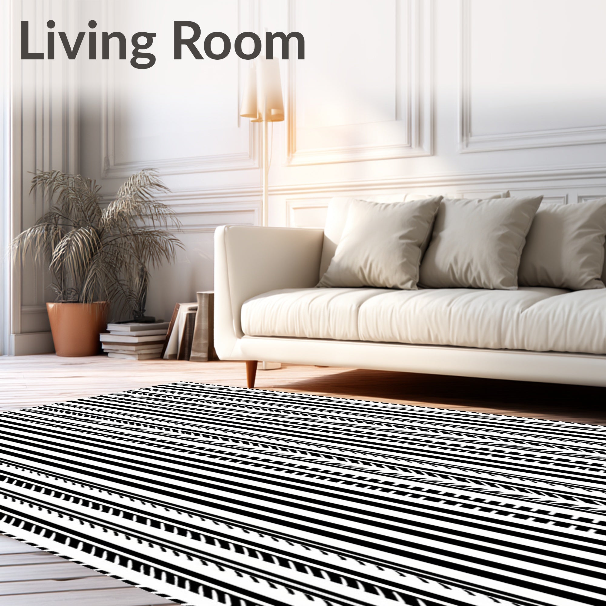Monochromatic Striped Geometric Pattern Rug
