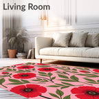 Red Floral Botanical Pattern Rug