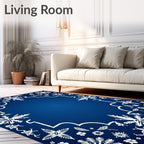 Deep Blue Snowflake Garden Frame Rug