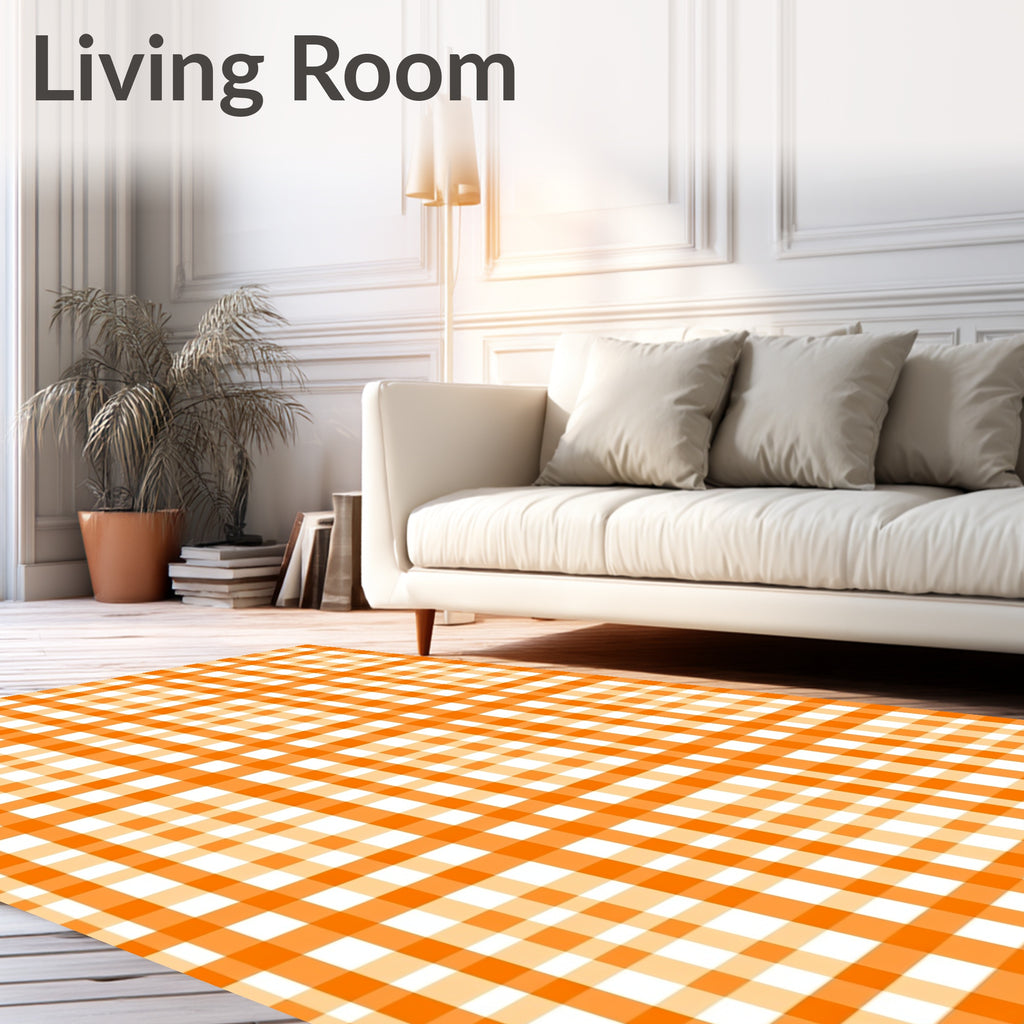 Bright Orange White Gingham Pattern Rug