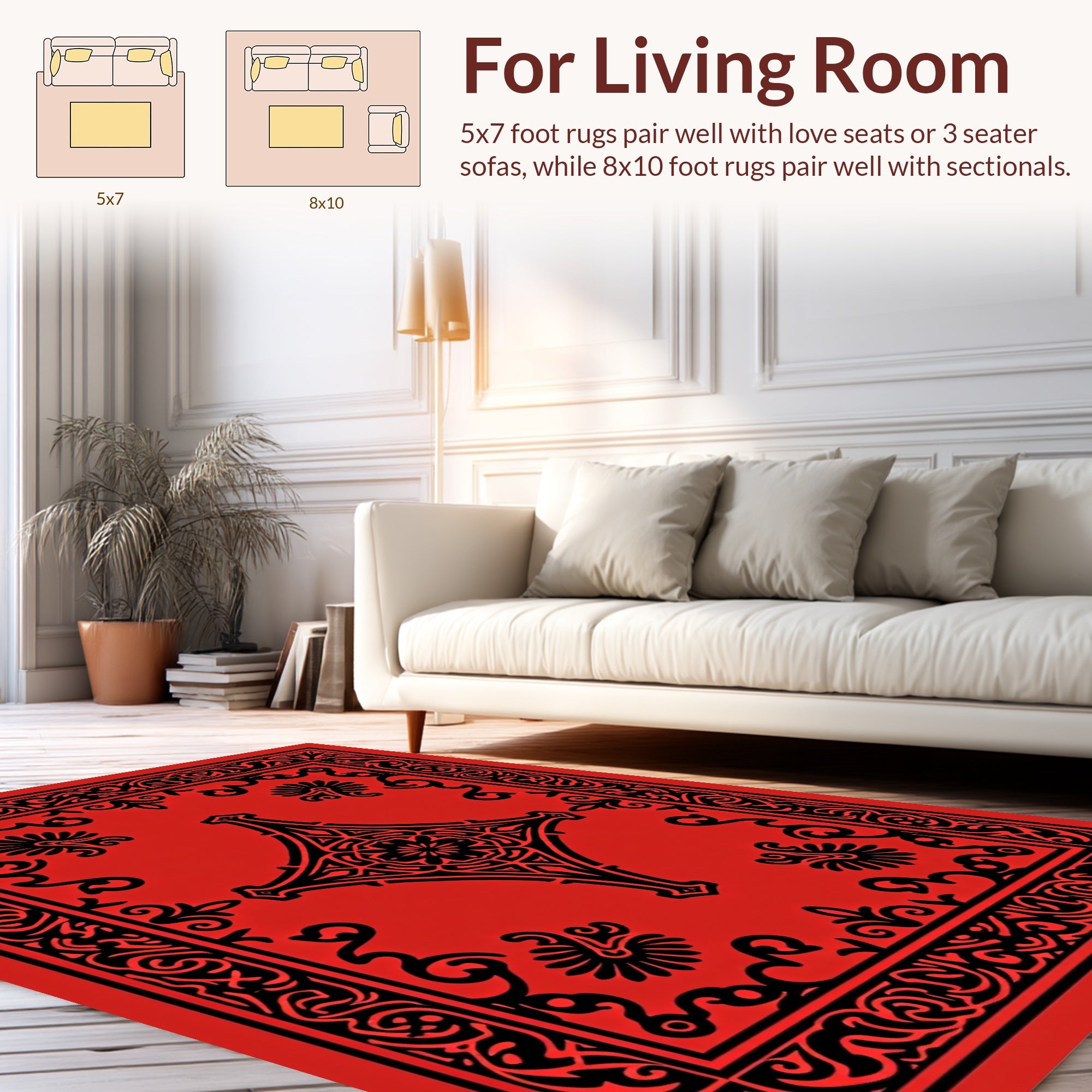 Bold Red Black Ornate Scroll Rug