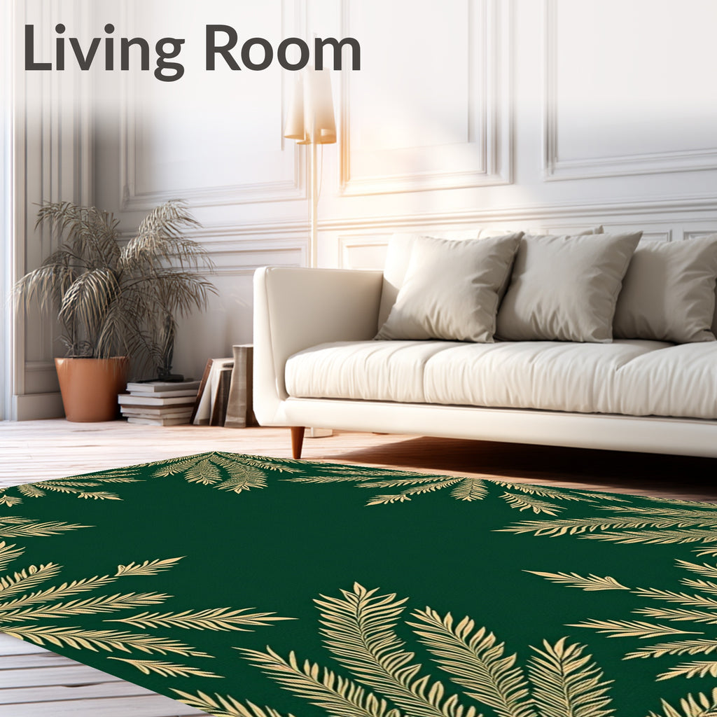 Gold Leaf Fern Motif Rug