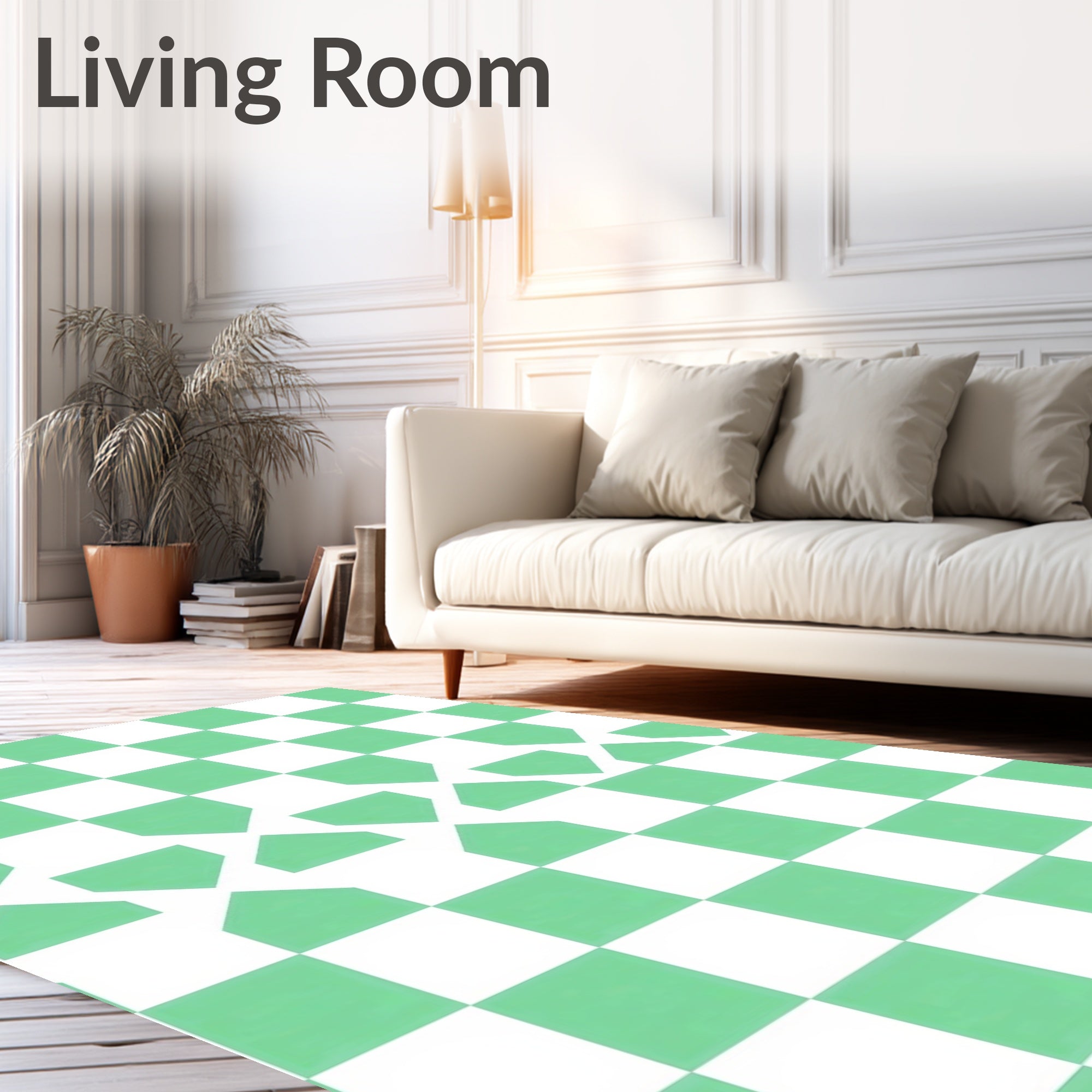 Mint Green White Geometric Pattern Rug