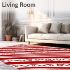 Diagonal Red White Swirl Pattern Rug