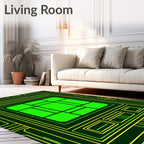 Neon Green Circuit Board Geometric Design Rug