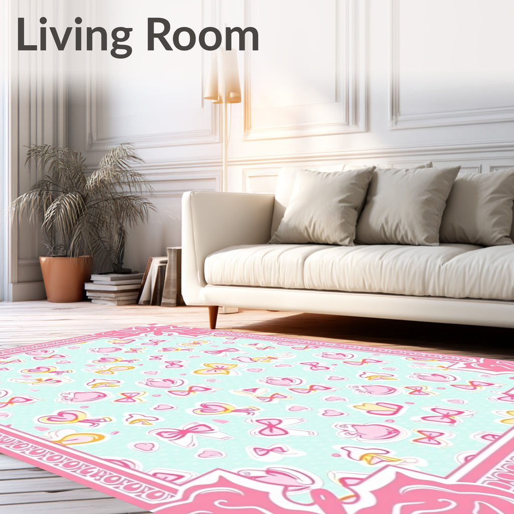 Sweet Pink Bow Heart Pattern Rug