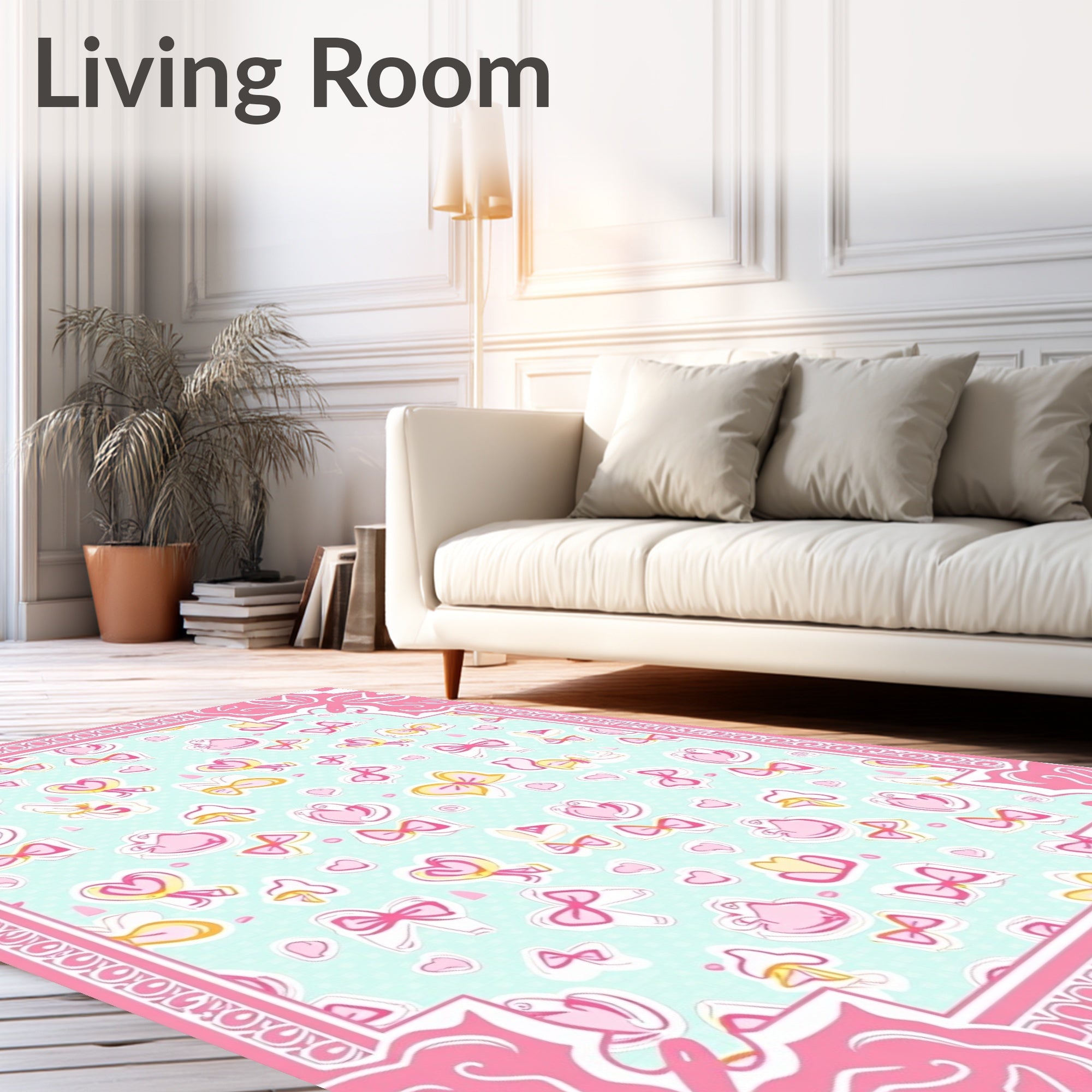 Sweet Pink Bow Heart Pattern Rug