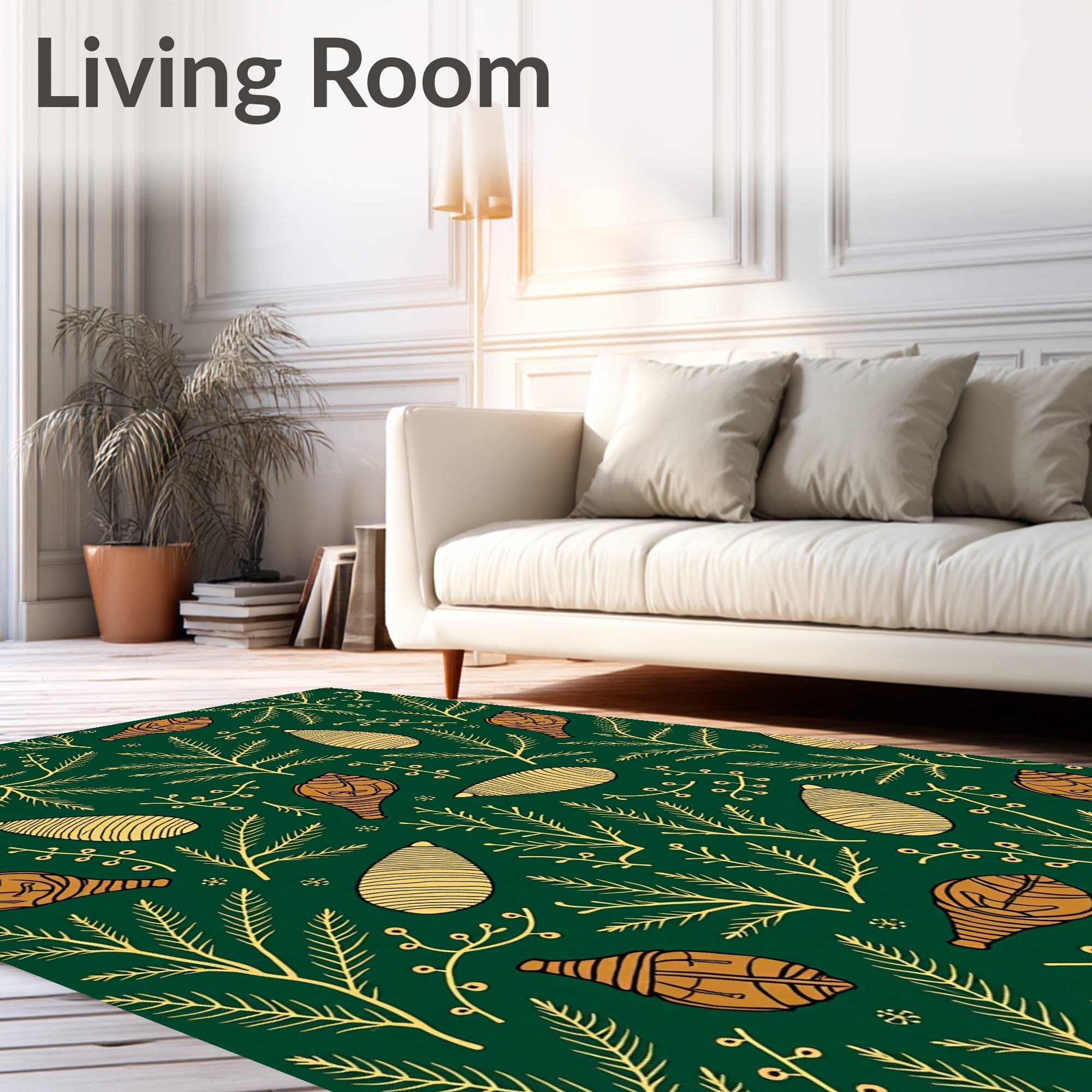 Elegant Gold Pinecone Foliage Rug