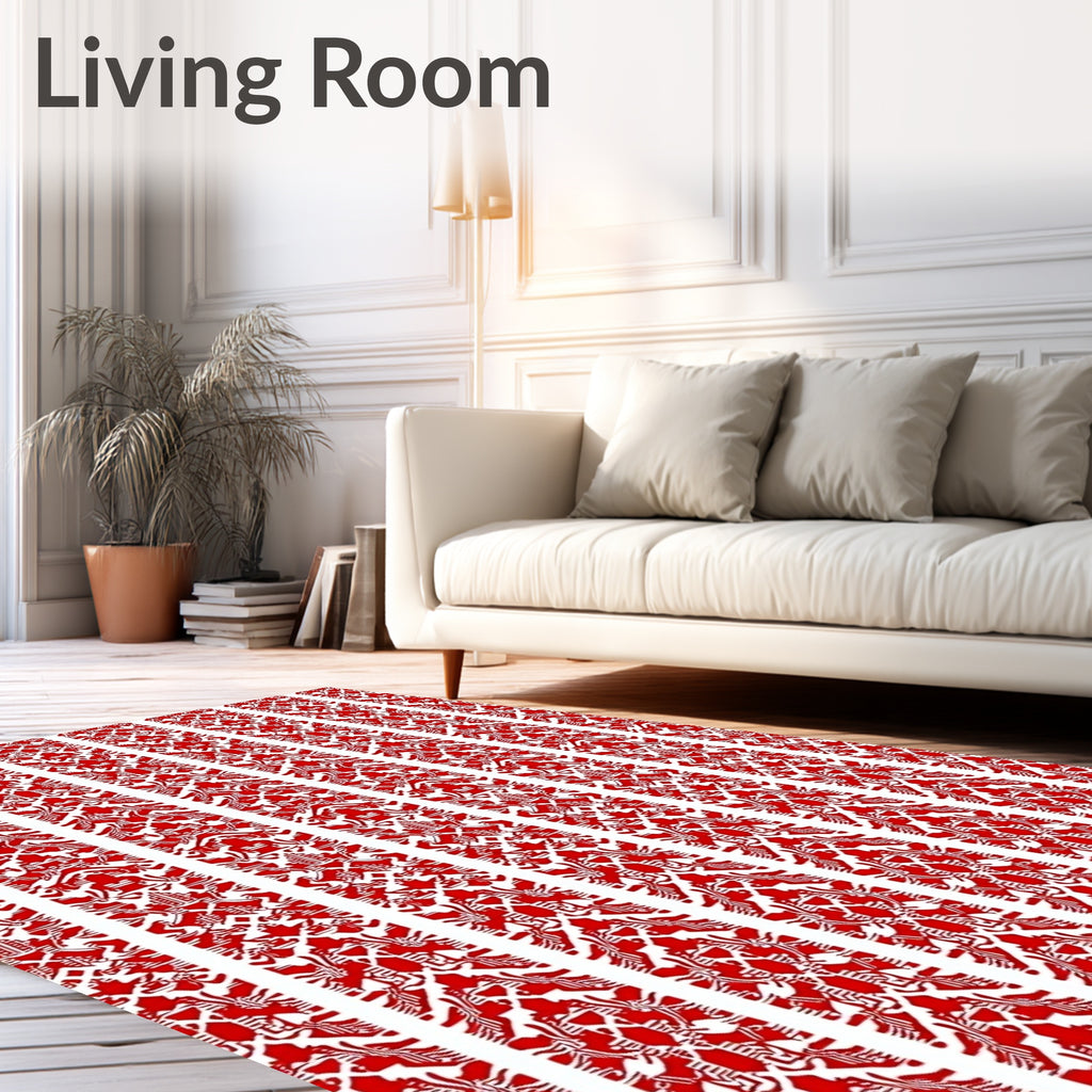 Classic Red Floral Damask Stripe Rug