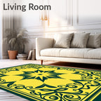 Bold Dark Green Yellow Floral Medallion Rug